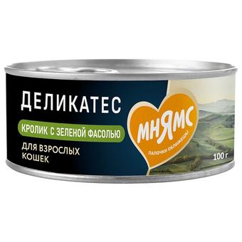Влажный корм консервы для кошек Деликатес"Паштет по-мальтийски" кролик с зеленой фасолью Мнямс 0,1кг 16 шт