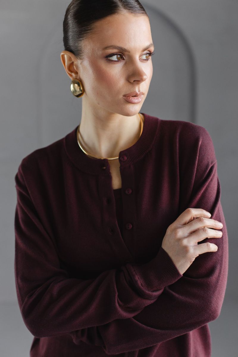 Кардиган из вискозы с шерстью бордовый