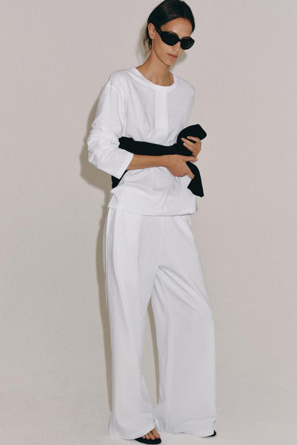 ZARA ЛОНГСЛИВ С ЛЬНЯНОЙ СМЕСЬЮ, БЕЛЫЙ