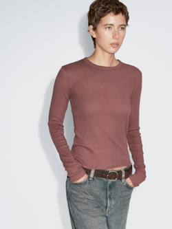 Massimo Dutti Футболка из смесового хлопка с длинными рукавами, пудрово-розовый