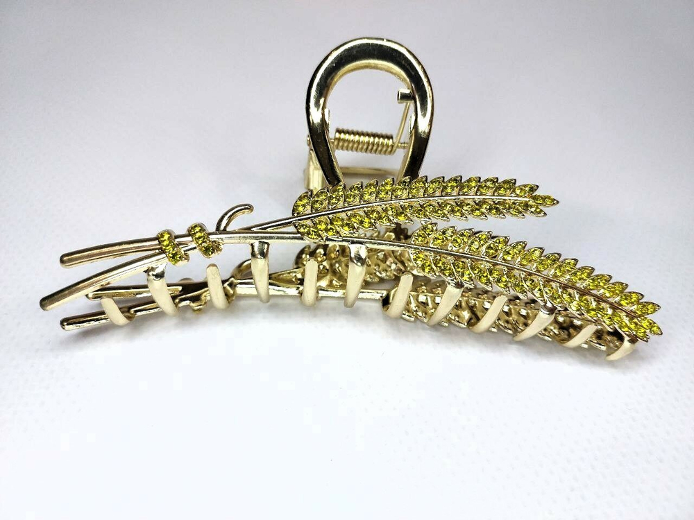 Заколка-краб для волос Колос Цвет золото с желтыми камнями.