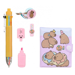 Канцелярский набор Basir с цветным текстовыделителем, 8-ми цветной ручкой, скотчем и блокнотом, серия "Капибара", ассорти, 19.7*11 см