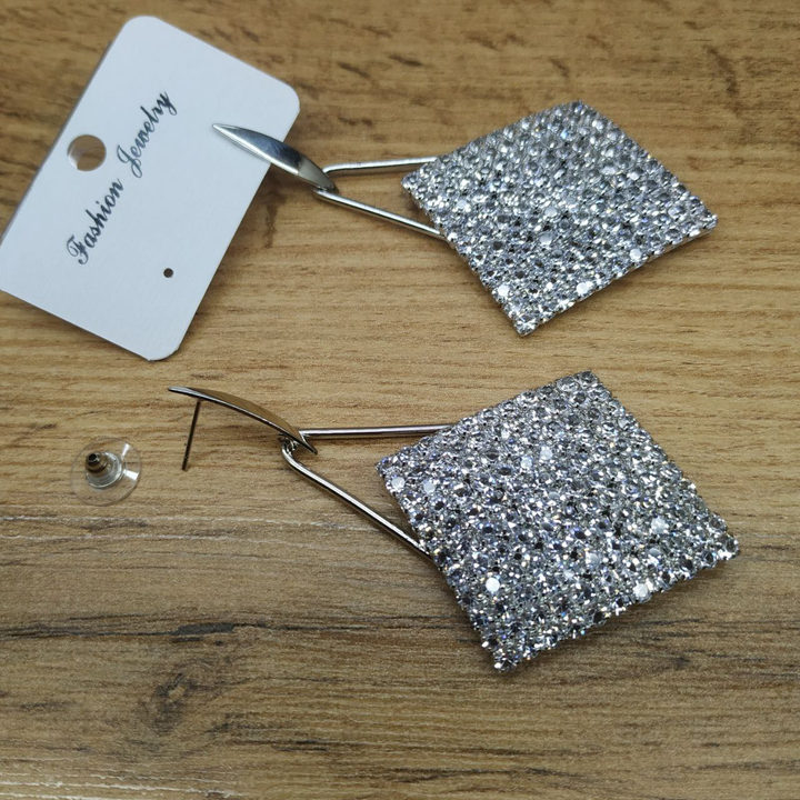 Серьги Royal листик подвеска Ромб 11 х 11 кристаллов металл серебристый 8 см