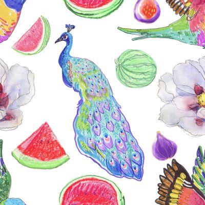 птицы, цветы и фрукты