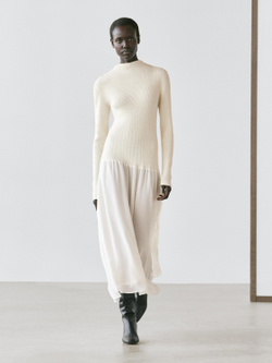 Massimo Dutti Трикотажное платье с декоративной отделкой в тон, натуральный/кремовый