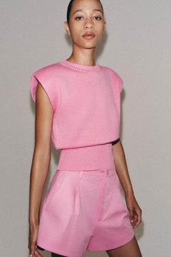 ZARA ШОРТЫ С ЗАЩИПАМИ — ZW COLLECTION, РОЗОВЫЙ