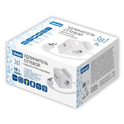 S-GCD2-1.5SBUH WHITE Удлинитель серии Standard. с-з. шнур 1.5м. 2 гнезда. 3 USB. 16А. держатель для телефона. Белый. ТМ Uniel