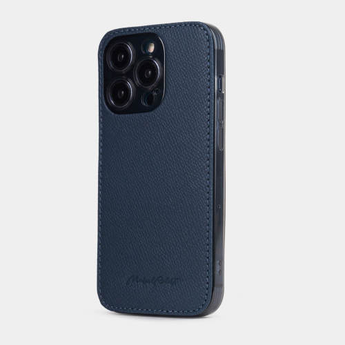 Чехол для iPhone 15 Pro из кожи сафьяно, темно-синего цвета