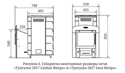 Печь на дровах TMF-Термофор Тунгуска 2017 Carbon Витра антрацит габариты