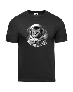Футболка с котом-космонавтом классическая прямая черная