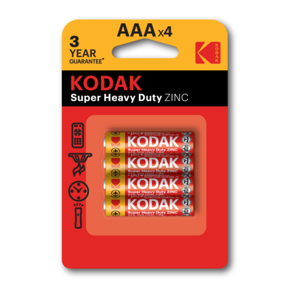 Батарейки Kodak R03-4BL SUPER HEAVY DUTY Zinc [K3AHZ-4] | Батарейки Солевые