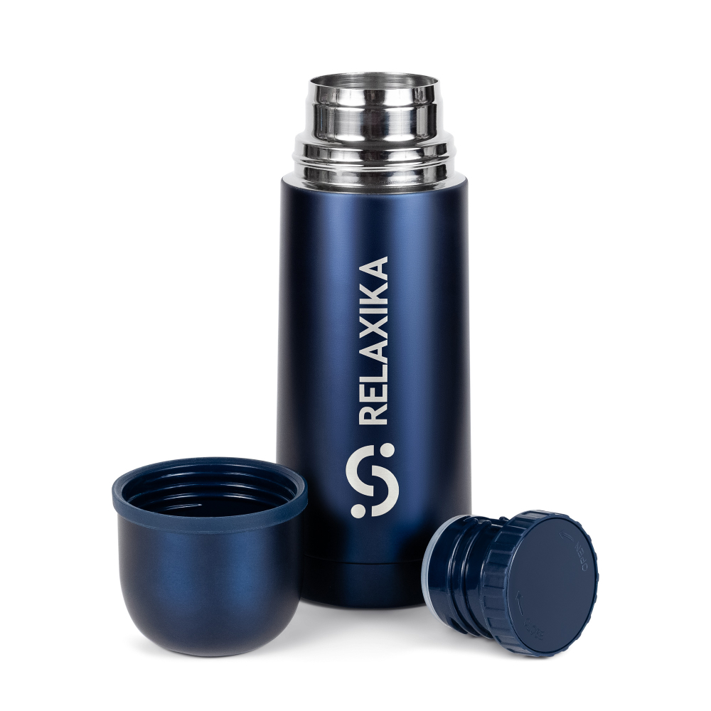 Термос Relaxika 101 (0,35 литра), темно-синий (стикерпак "7 вершин")
