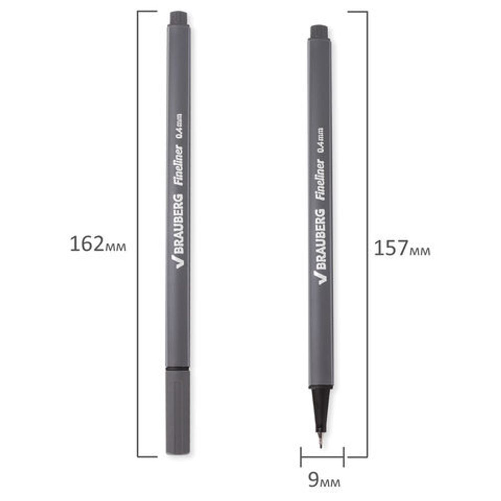 Ручка капиллярная (линер) BRAUBERG "Aero", СЕРАЯ, трехгранная, металлический наконечник, линия письма 0,4 мм, 142258