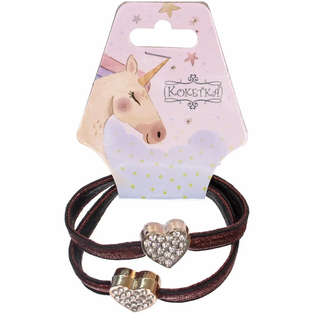 Резинки для волос 2шт «МАЛЬТА», сердечки, микс 6 цветов, d-5,5см (подвес Единорог)