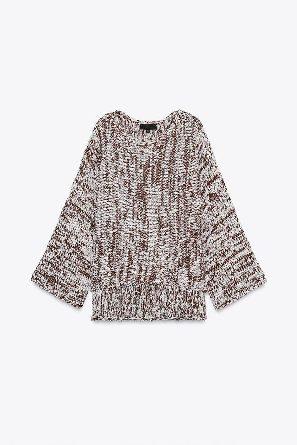 ZARA КОМБИНИРОВАННЫЙ СВИТЕР, КОРИЧНЕВЫЙ/БЕЛЫЙ