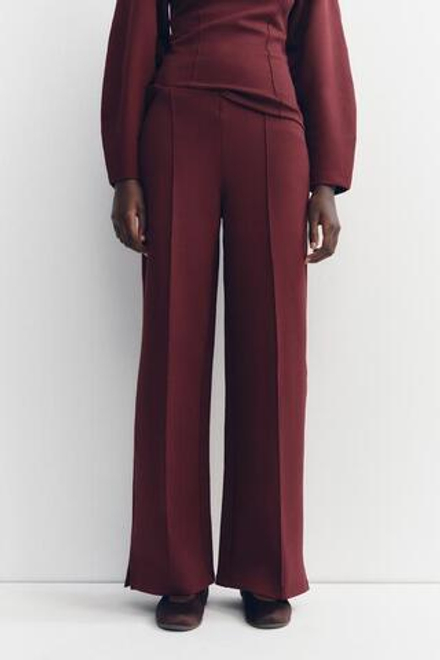 ZARA БРЮКИ ИЗ ИНТЕРЛОКА С РАЗРЕЗАМИ, ЦВЕТ БУРГУНДСКОГО ВИНА