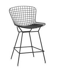 с низкой спинкой Bertoia черный металл с черной подушкой из экокожи