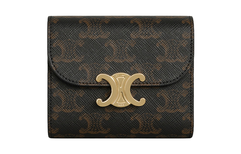 CELINE Triomphe Triumph Gate Canvas Wallet Small Women"s Tawny