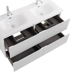 Тумба с раковиной подвесная BelBagno UNO-1200-4C-SO-BO Bianco Opaco, раковина белая BB-8099-120-2 с 2-я чашами