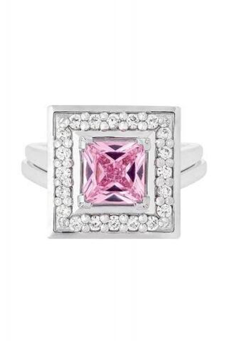 Кольцо сборное из серебра со вставками из розового и бесцветных фианитов