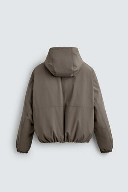 ZARA СТЕГАНАЯ КУРТКА ИЗ ВЫСОКОТЕХНОЛОГИЧНОЙ ТКАНИ, СЕРО-КОРИЧНЕВЫЙ