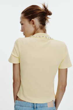 ZARA ПОЛО В РУБЧИК, ЖЕЛТЫЙ