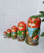 Матрешка "Котик Рыбак Рыжик" 5 мест