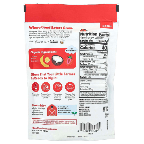 Once Upon A Farm, Organic Coconut Melts, для малышей, клубника и банан, 28 г (1 унция)