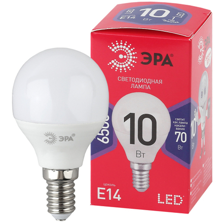 Лампа светодиодная ЭРА RED LINE LED P45-10W-865-E14 R 10Вт шар холодный дневной свет E14