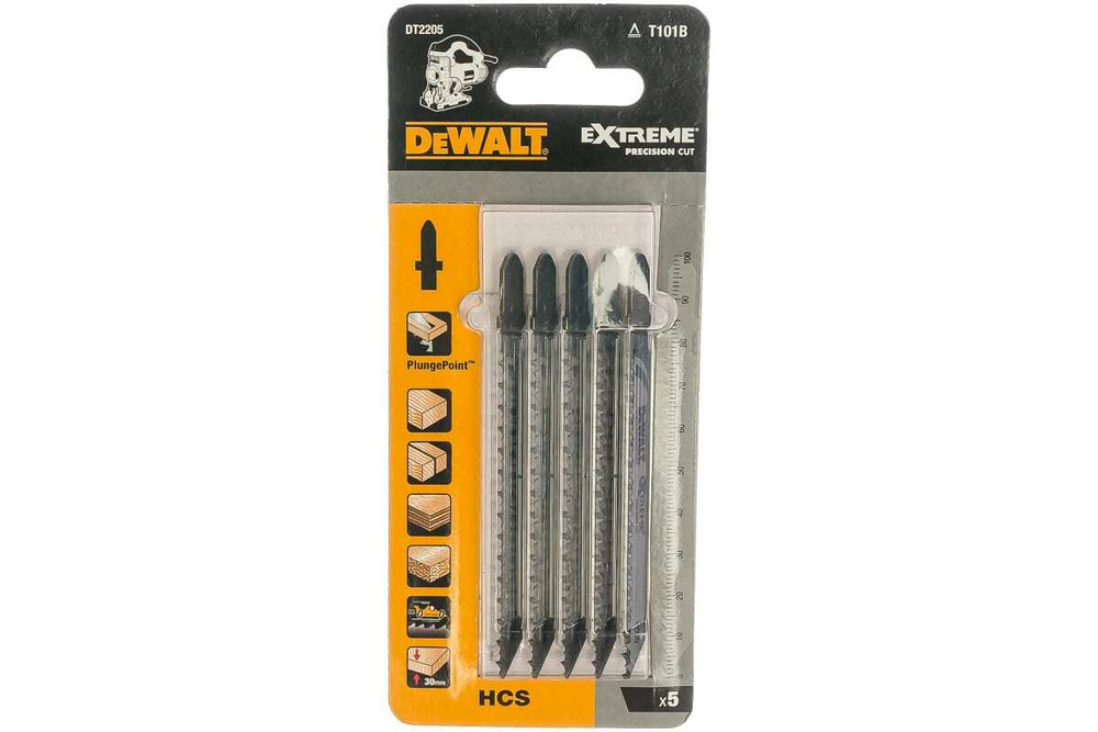 Пилки по дереву для лобзиков 5 шт. (75/100 мм; шаг 2.5 мм; HCS) DEWALT DT2205