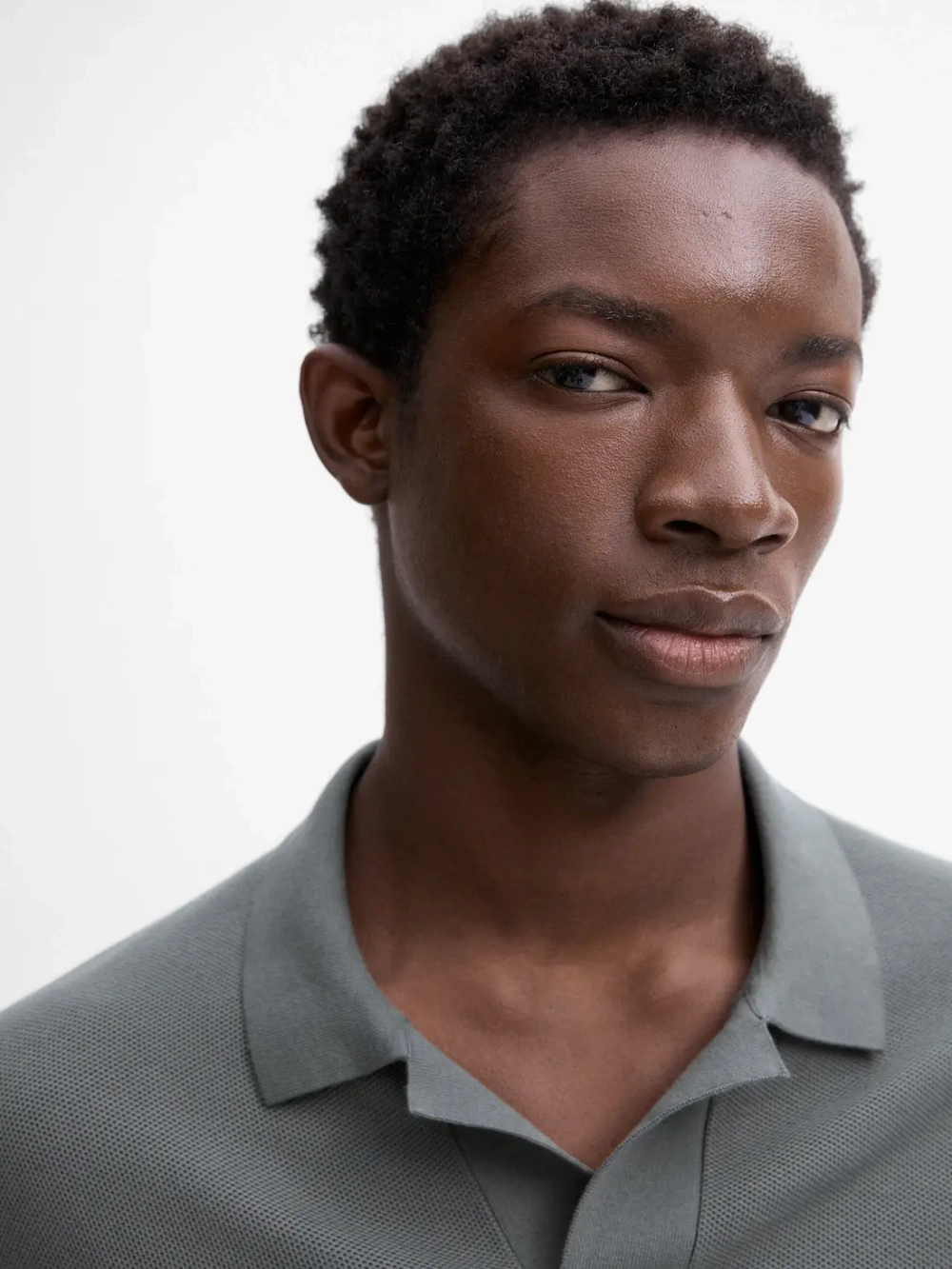 Massimo Dutti Хлопковый свитер с воротником поло и короткими рукавами, водянисто-зеленый