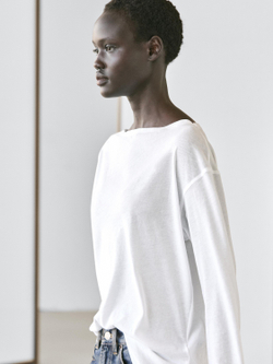 Massimo Dutti Футболка из 100% хлопка с вырезом лодочкой, белый