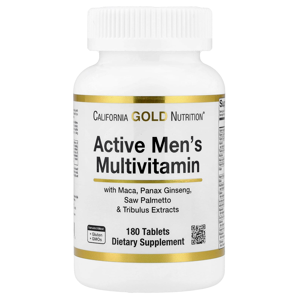 California Gold Nutrition, мультивитамины для активных мужчин, с экстрактом женьшеня обыкновенного, маки, серенои и якорцов, 180 таблеток
