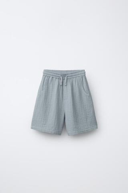 ZARA ШОРТЫ ИЗ РЕЛЬЕФНОЙ ТКАНИ, СЕРО-СИНИЙ