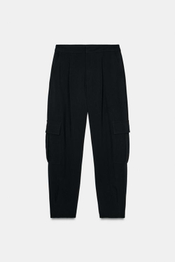 ZARA БРЮКИ CARROT FIT КАРГО, ЧЕРНЫЙ
