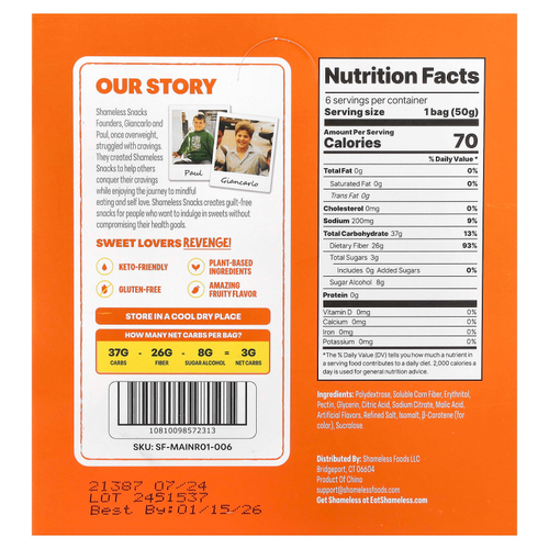 Shameless Snacks, жевательные конфеты, со вкусом чили и манго, 6 пакетиков по 50 г (1,8 унции)