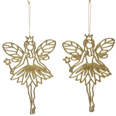 Подвески в блестках «Снежная фея» 14 см (набор 2шт), золото