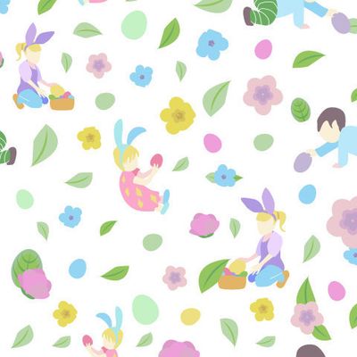 дети с пасхальными яйцами, цветочки и листочки