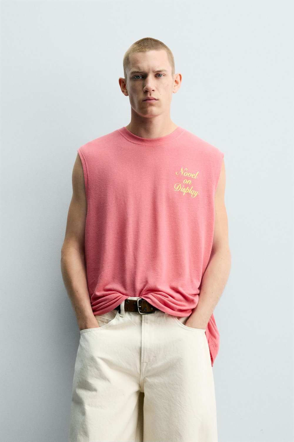 ZARA ФУТБОЛКА-МАЙКА RELAXED FIT С ПРИНТОМ, НЕОНОВО-РОЗОВЫЙ