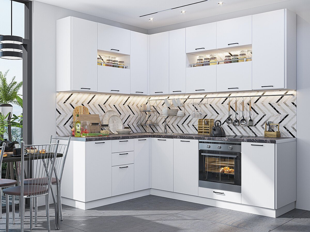 Угловая модульная кухня Флэт-02 White In 2S - Белый 2340*1700/2400*600