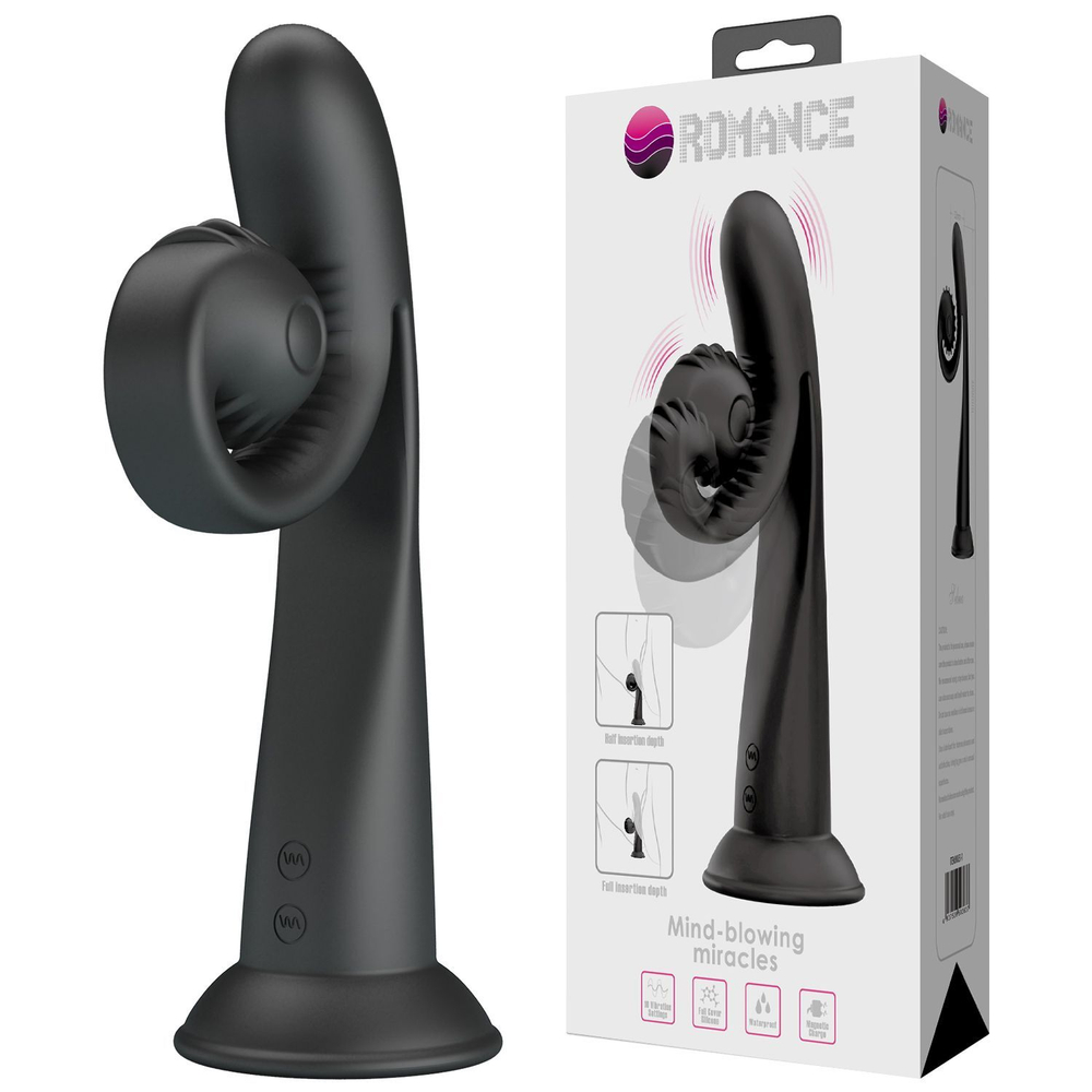 Черный вибратор на присоске с закрученным клиторальным отростком - 20 см. (Цвет: черный)