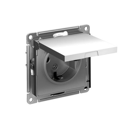 Розетка 1-м СП AtlasDesign 16А IP20 с заземл. защ. шторки с крышкой механизм сталь SE ATN000946