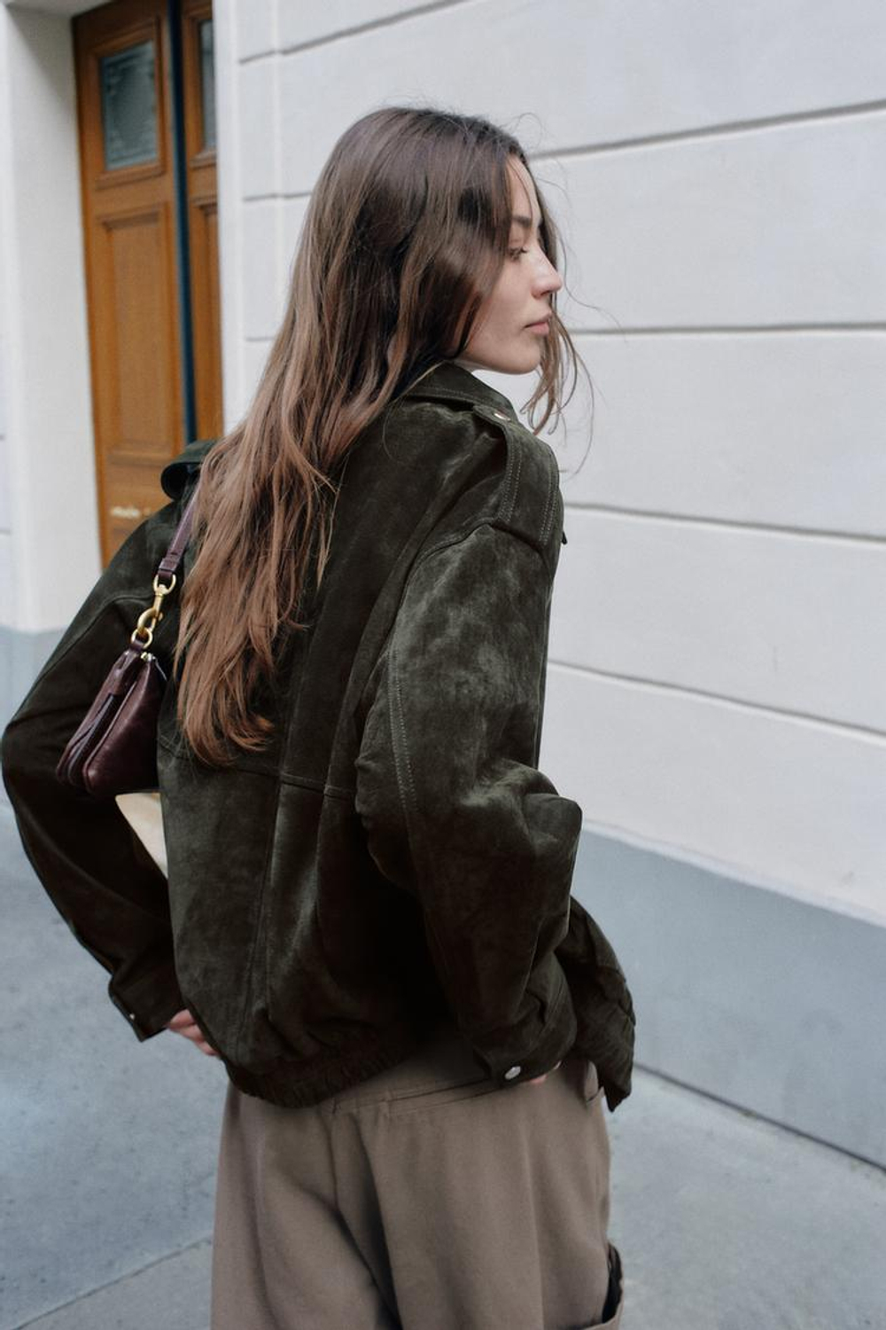 ZARA КУРТКА ИЗ 100% НАТУРАЛЬНОЙ ЗАМШИ, ХАКИ