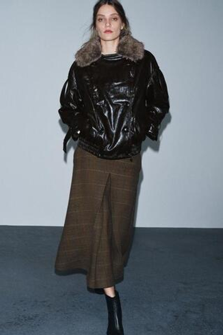 ZARA ЮБКА В КЛЕТКУ ИЗ ШЕРСТИ — ZW COLLECTION, ЦВЕТ ВЕРБЛЮЖЬЕЙ ШЕРСТИ