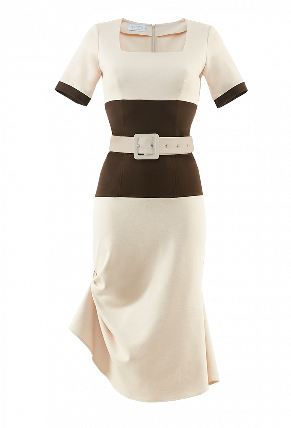 Трикотажное платье с поясом бежевое 02-03-20 SS