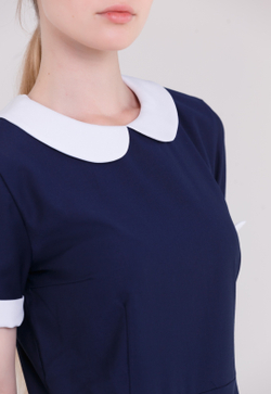 Платье школьное для девочки на последний звонок на первое 1 сентября СССР синее короткий рукав клеш