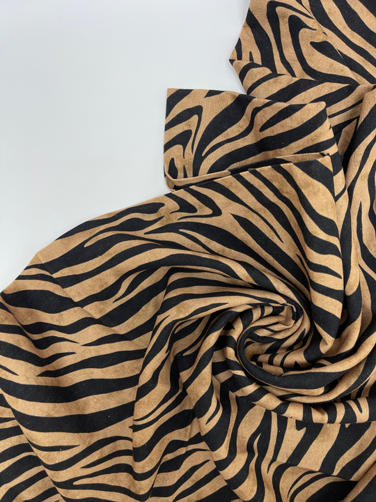 Плательная лен принт зебра черный на коричневом D8C1