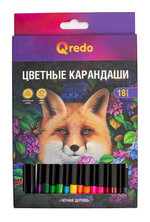 Карандаши цветные Qredo Fox, 18 цветов, пластиковые, трехгранные