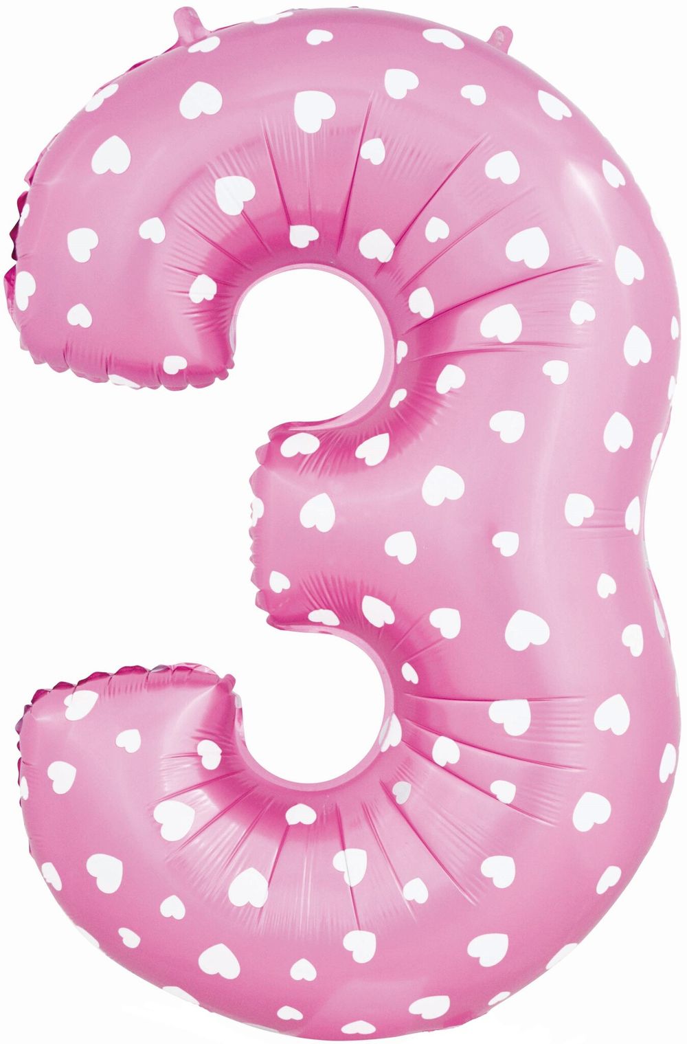 Шар (40"/102 см) Цифра, 3, Сердечки, Розовый, в упаковке 1 шт.