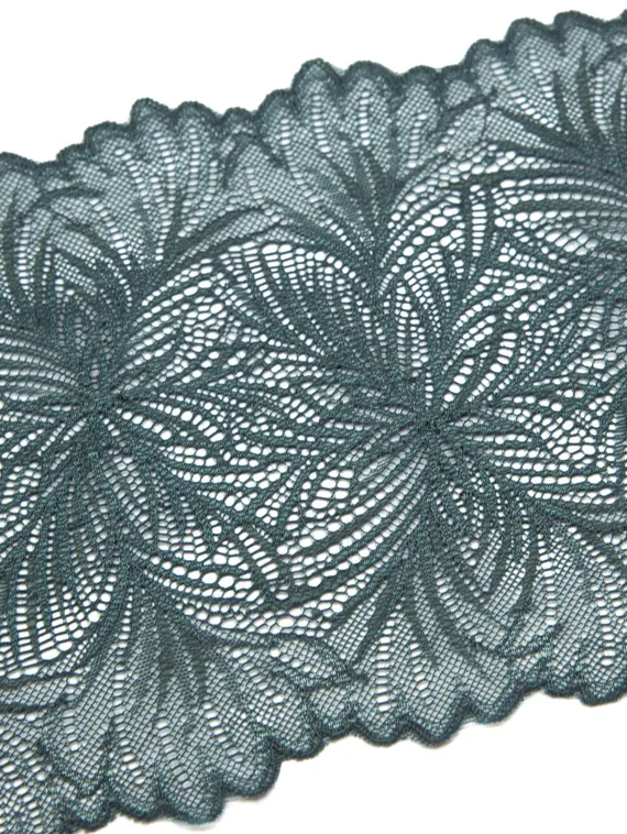1079 Кружево эластичное 19 см, Италия, мандала, бальзамический зеленый